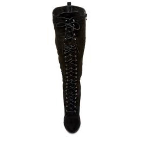 SZ 6 ONLY! Black Suede Lace-Up Knee Boots! NEW! - Picture 4 of 8